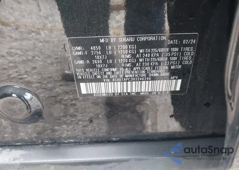 2024 Subaru Outback Touring from USA, damaged, VIN 4S4BTAPC3R3246246